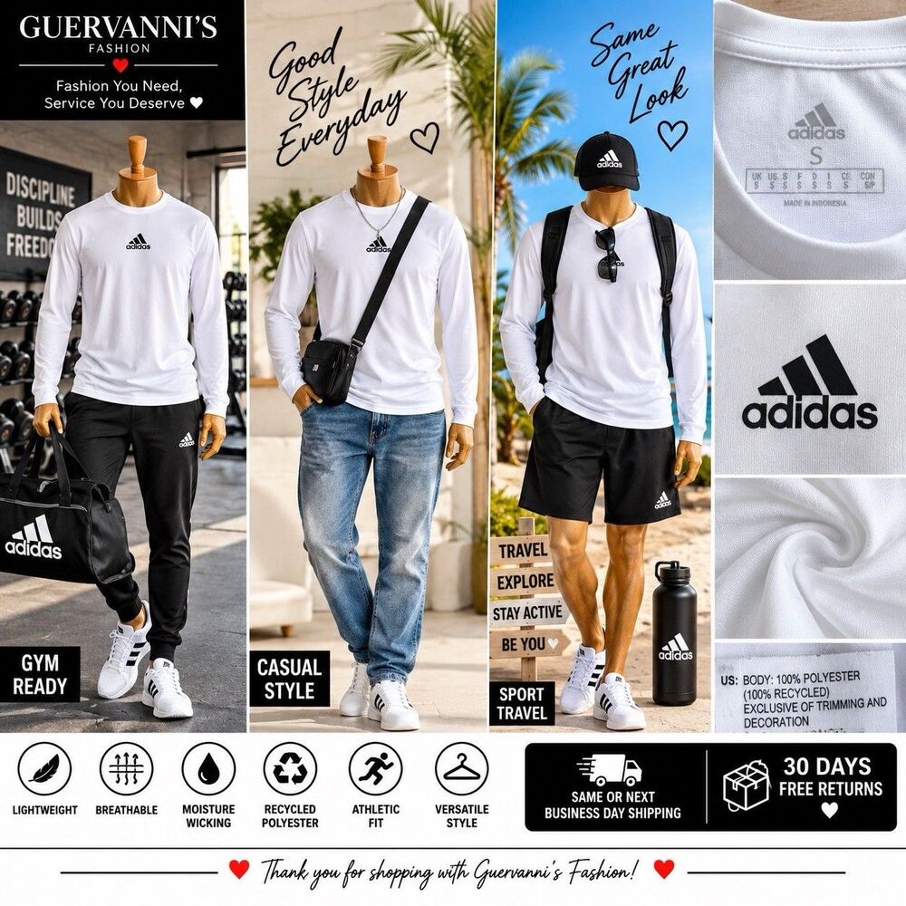 Adidas Men’s White Long Sleeve Performance Athletic Shirt Recycled polyester S